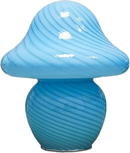 Mushroom Lamp, Small Table Lamp with Sea Blue Striped Glass, Cute Little Swirl Navy Blue Nightstand Lamp for Bedroom Bedside Dorm Living Kitchen, Modern Aesthetic Lamp for Home Decor Gift