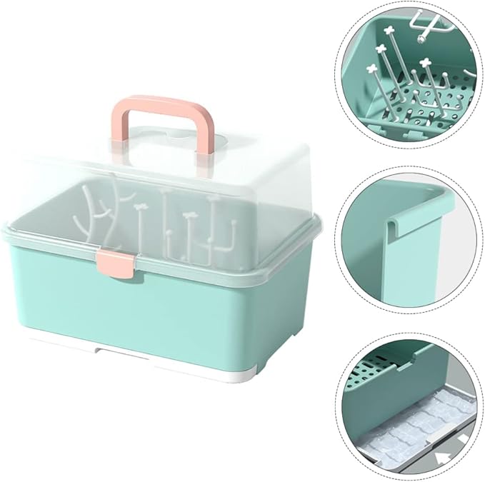 Baby Bottle Drying Rack, 1Pc Baby Bottle Drying Box Cutlery Box Container with Cover Easy- Carry Handle Holder for Bottles Cups Home Kitchen