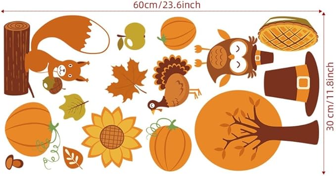 Set of 4 Fall Wall Decals Stickers, Autumn Pumpkin Truck Maple Leaves Decorations Bedroom Art, Thanksgiving Farmhouse Living Room Home Kitchen Decor