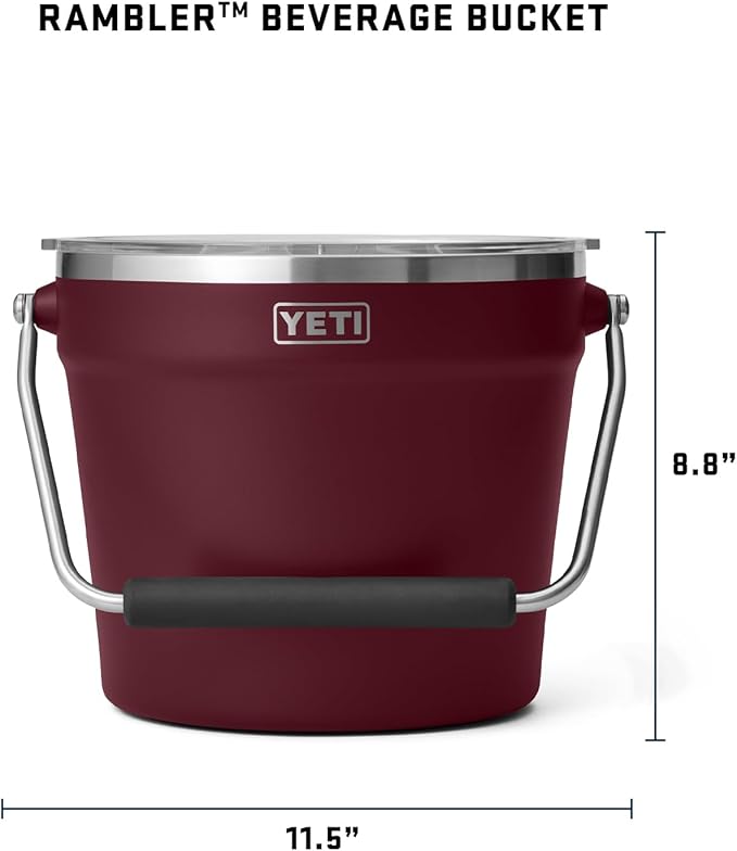 YETI Rambler Beverage Bucket, Double-Wall Vacuum Insulated Ice Bucket with Lid, Wild Vine Red