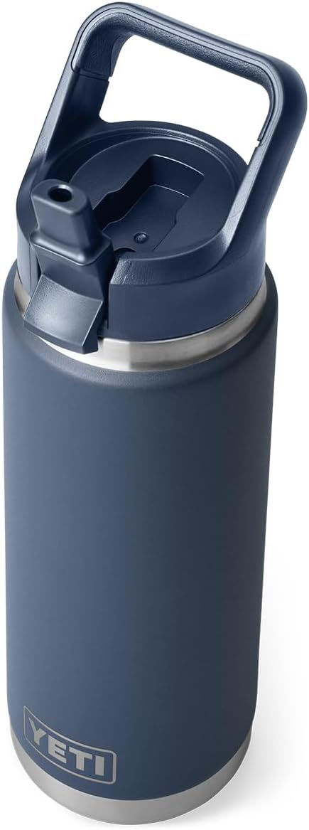 YETI Rambler 26 oz Bottle, Vacuum Insulated, Stainless Steel with Color Matching Straw Cap, Navy