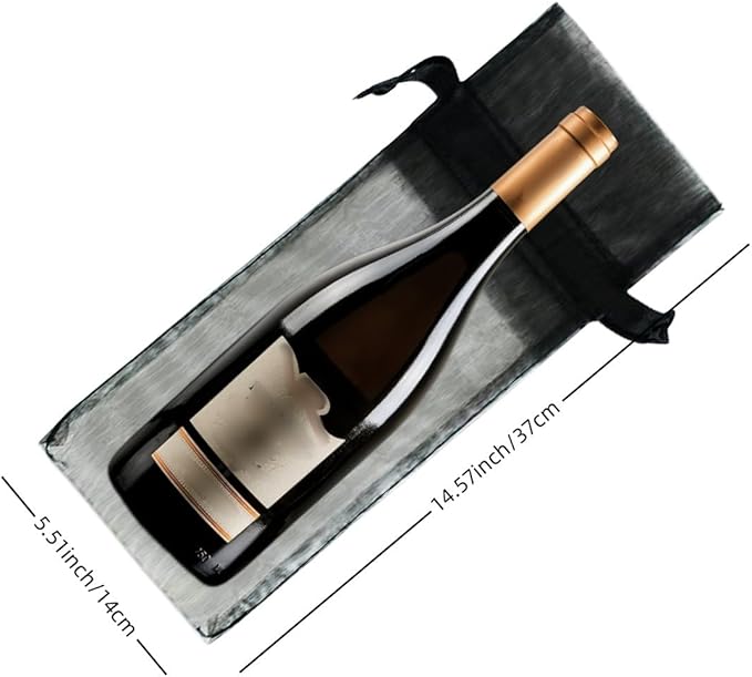 YUBONCE 60Pack Black Wine Gift Bag with Black Organza Wine Bottle Bags,Wine Tote Bags Bulk Kraft Paper Bag for Wine Bottle Whiskey/Spirits, Reusable Bag.