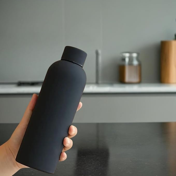 17 oz Matte Finish Stainless Steel Water Bottle | Leak Proof | Wide Mouth & Easy to Open | Easy Grip | Perfect for staying hydrated at School, College, Work, Gym (Black)