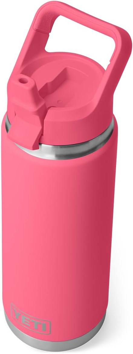 YETI Rambler 26 oz Bottle, Vacuum Insulated, Stainless Steel with Color Matching Straw Cap, Tropical Pink