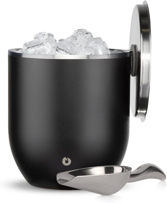 SNOWFOX Plus, Premium Vacuum Insulated Stainless Steel Ice Bucket with Lid/Scoop,Home Bar Accessories,Elegant Bartending Ice Buckets for Parties,Beautiful Outdoor Entertaining Supplies,3L,Matte Black