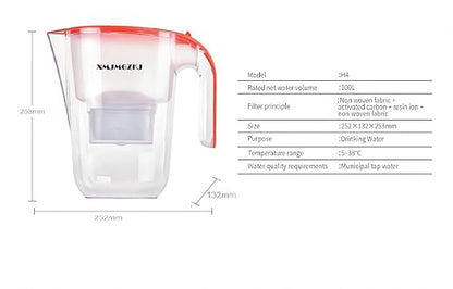 Orange Color Water Pitcher with Filter, 15Cups of Water, BPA Free, Make Water Good Taste, 4-Step Filtration,Home & Office use