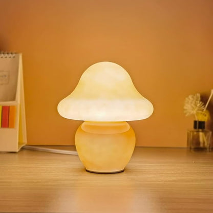 Mushroom Lamp, Small Orange Glass Table Lamp, Cute Little Translucent Nightstand Lamp for Bedroom, Bedside, Living Room, Warm Yellow Aesthetic Dome Lamp for Home Decor Gift