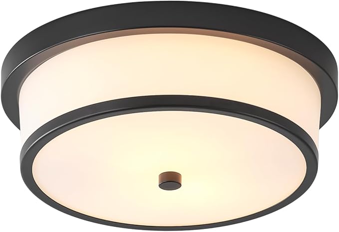 12 inch Flush Mount Ceiling Light, 2-Light Close to Ceiling Light Fixtures with Black Finish for Bathroom Bedroom Kitchen Hallway (Black)