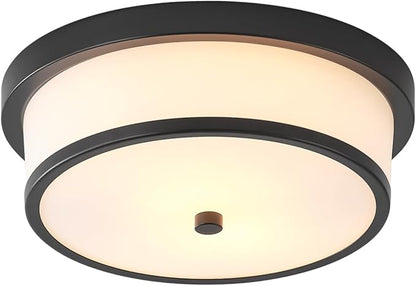 12 inch Flush Mount Ceiling Light, 2-Light Close to Ceiling Light Fixtures with Black Finish for Bathroom Bedroom Kitchen Hallway (Black)