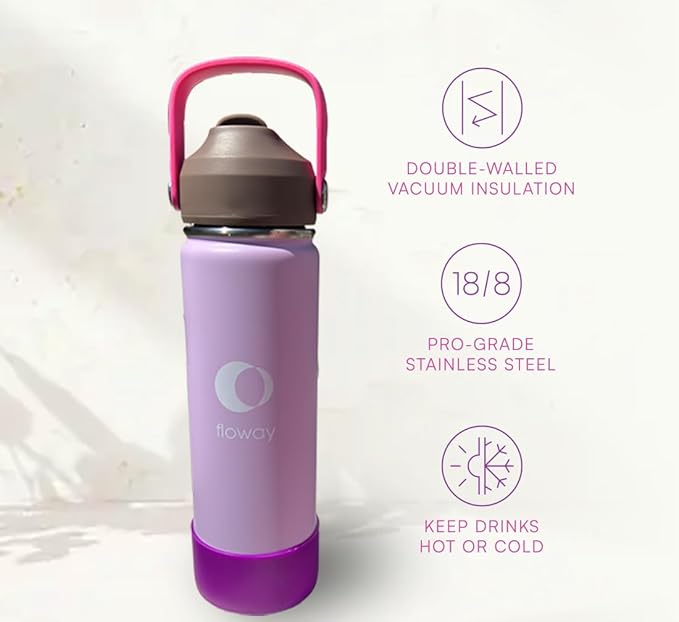 18oz Stainless Steel Vacuum Insulated Water Bottle with Straw Lid and Cleaning Brush, BPA Free, Leakproof, Temp Control, for Hot and Cold Drinks (Electric Lavender, 18oz)