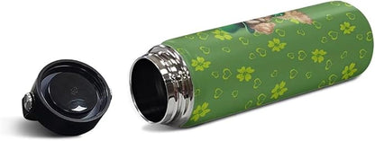 ZOUTAIRONG Dog Insulated Water Bottle 18 oz Green Stainless Steel Water Bottles for Travelling, Camping, Cycling Water Bottle Vacuum Cup St. Patrick's Day Green Leaves Holiday Gifts