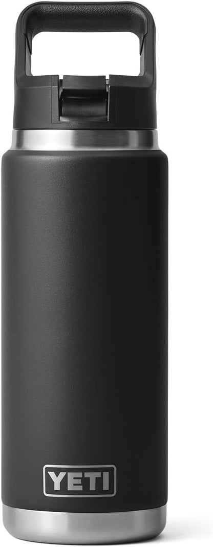 YETI Rambler 26 oz Bottle, Vacuum Insulated, Stainless Steel with Straw Cap, Black