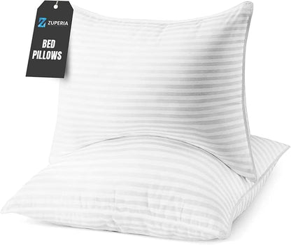 ZUPERIA Pillows King Size Set of 2, Satin Stripe Hotel Pillows Premium Down Alternative Cooling Hotel Quality Pillows for Back, Stomach and Side Sleepers