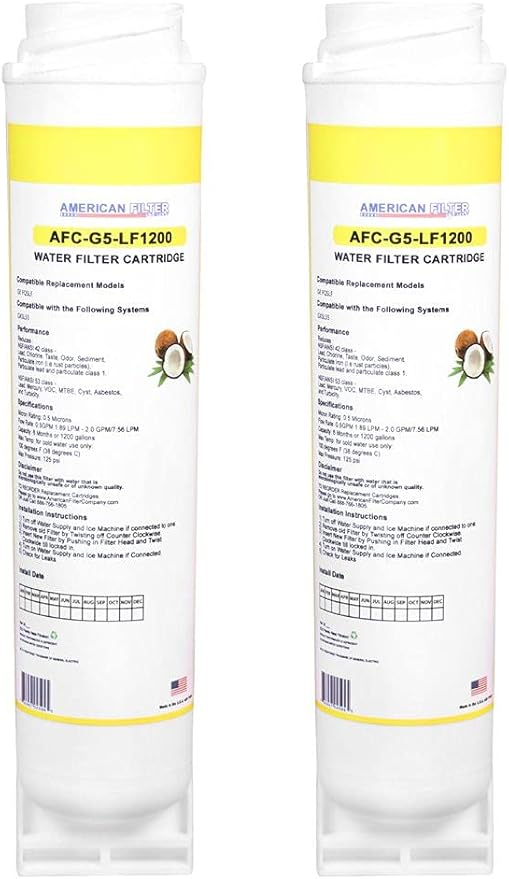 2 Pack AFC Brand, water filter, Model # AFC-G5-LF1200, Compatible with GE(R) FQSLF GXSL55 Filters 1