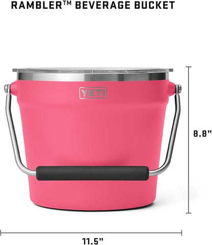 YETI Rambler Beverage Bucket, Double-Wall Vacuum Insulated Ice Bucket with Lid, Tropical Pink