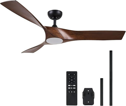 VONLUCE Ceiling Fan with Light and Remote Control, 52 Inch Modern Fan with 3 Blades Noiseless DC Motor for Bedroom, Living Room, Kitchen, Study, Walnut