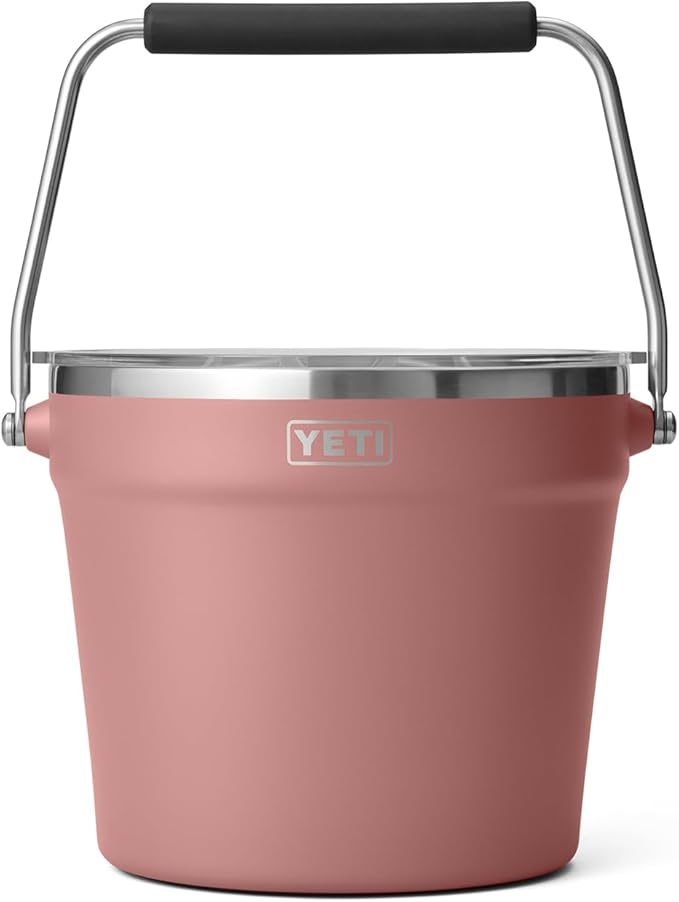 YETI Rambler Beverage Bucket, Double-Wall Vacuum Insulated Ice Bucket with Lid, Sandstone Pink