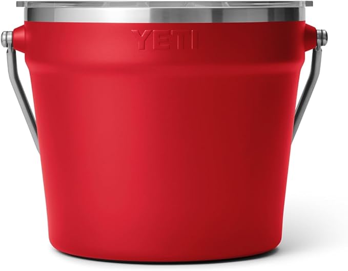 YETI Rambler Beverage Bucket, Double-Wall Vacuum Insulated Ice Bucket with Lid, Rescue Red