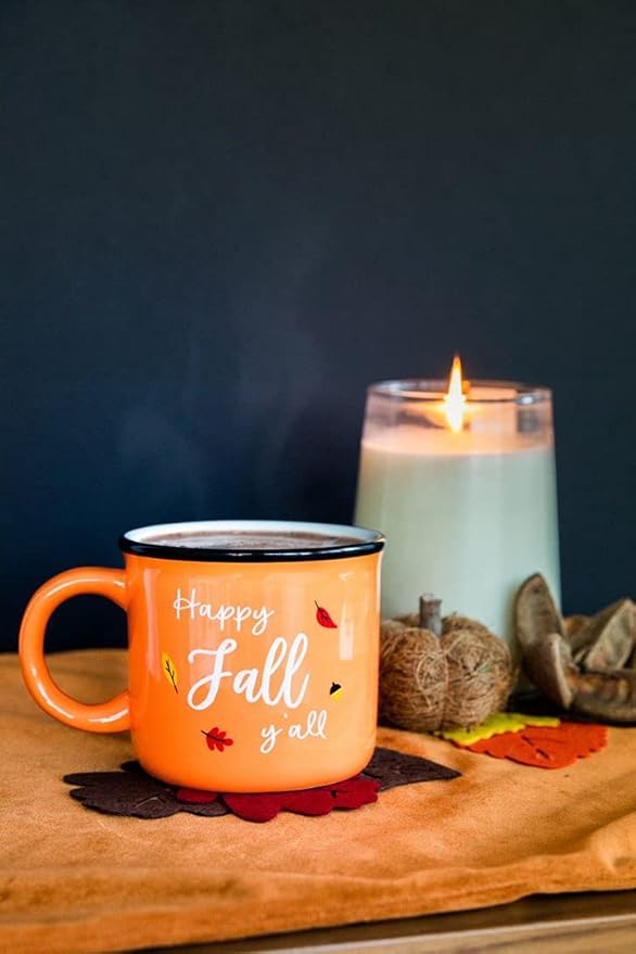 Pearhead Happy Fall Y'all Mug, Autumn Coffee Mug, Home Dećor Accessories, Orange, 15oz, Fall Kitchen Decorations, Holiday Tea or Coffee Mug