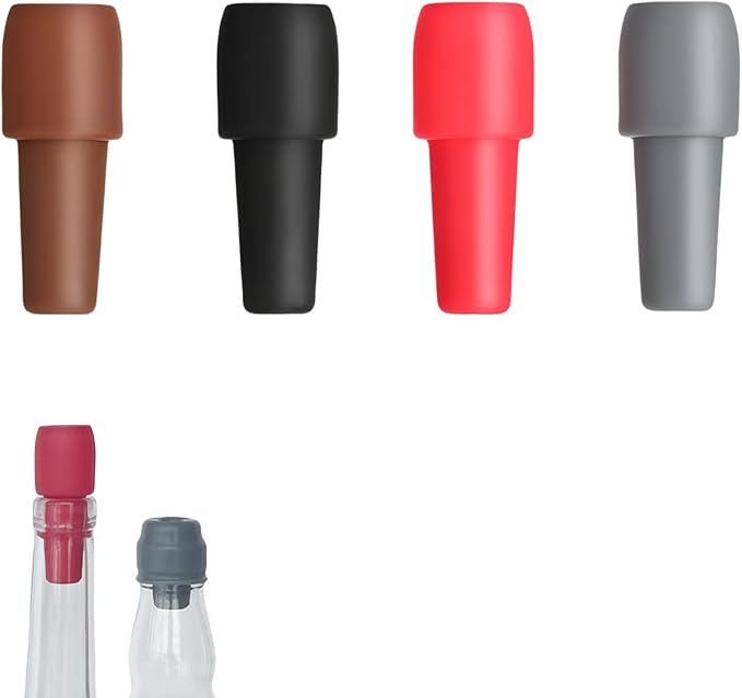 Sealed silicone bottle stoppers, reusable wine stoppers, champagne stoppers, beer stoppers, beverage stoppers, suitable for home kitchen bars (4pack)