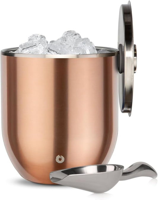 SNOWFOX Plus, Premium Vacuum Insulated Stainless Steel Ice Bucket with Lid/Scoop, Home Bar Accessories, Elegant Bartending Ice Buckets for Parties, Beautiful Outdoor Entertaining Supplies, 3L, Gold