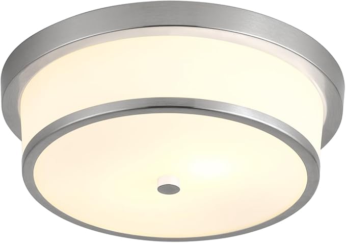 12 inch Flush Mount Ceiling Light, 2-Light Close to Ceiling Light Fixtures with Oil Rubbed Bronze Finish for Bathroom Bedroom Kitchen Hallway (Brushed Nickel)