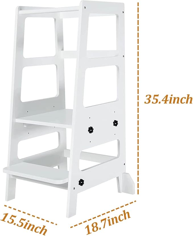 Toddler Step Stool Toddler Kitchen Stool, Adjustable-Height Toddler Tower Stool Kitchen Wooden Helper Step Stools for Kids, White