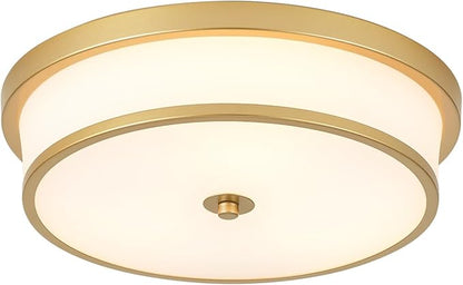 16 inch Flush Mount Ceiling Light, 3-Light Close to Ceiling Light Fixtures with Gold Finish for Livingroom Bedroom Kitchen Diningroom (Gold)