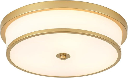 16 inch Flush Mount Ceiling Light, 3-Light Close to Ceiling Light Fixtures with Gold Finish for Livingroom Bedroom Kitchen Diningroom (Gold)