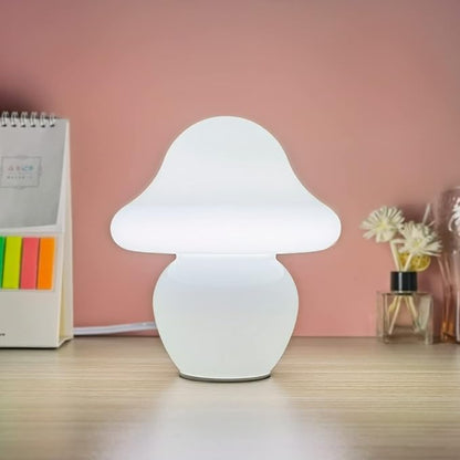 Mushroom Lamp, Small Translucent Glass Table Lamp, Cute Little Milk White Clear Nightstand Lamp for Bedroom, Bedside, Living Room, Murano Style Aesthetic Kawaii Lamp for Home Decor Gift