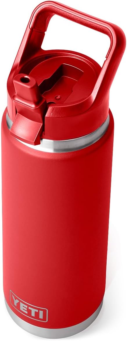 YETI Rambler 26 oz Bottle, Vacuum Insulated, Stainless Steel with Color Matching Straw Cap, Rescue Red