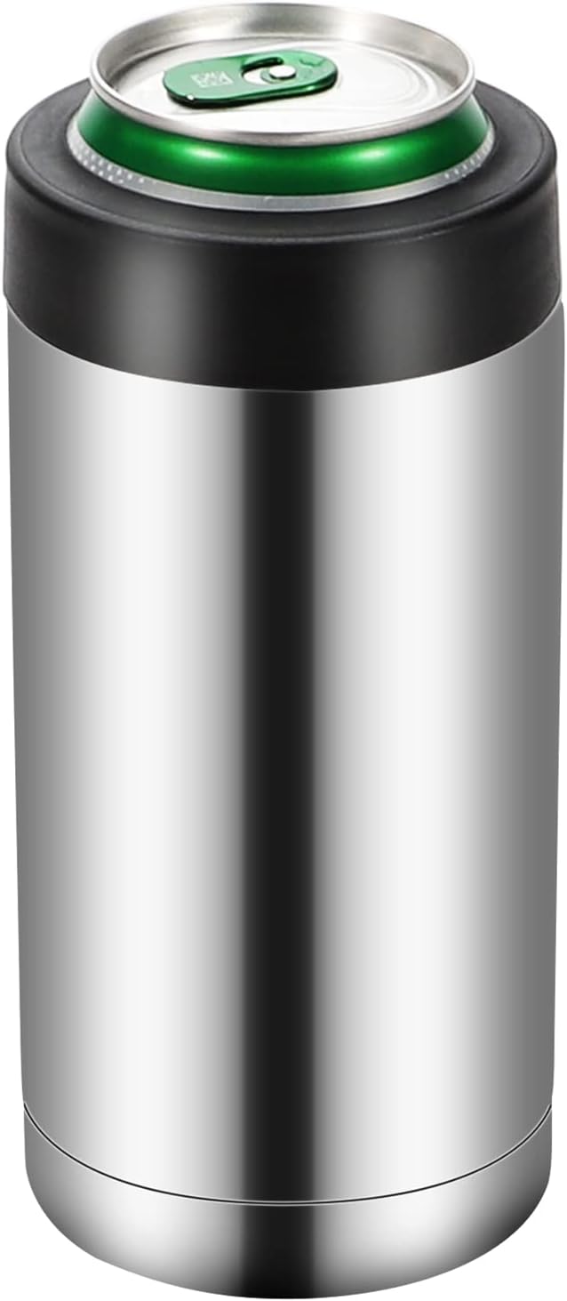 16oz Stainless Steel Double Wall Insulated Can Cooler, Beer Bottle Holder, Bottle or Tumbler for Slim Beer & Hard Seltzer CansS（Silver）