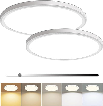 2 Pack 16 Inch Dimmable LED Flush Mount Ceiling Light 4800LM Light Fixture 5 Color Temperature Selectable Super Slim Round Ceiling Lamp for Living Dining Room Bedroom Kitchen White