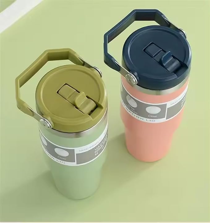 30oz Cup Mug Beer Car Cup Vacuum Cup IceFlow 304 Stainless Steel Tumbler with Straw Vacuum Insulated Water Bottle for Home, Office or Car, Reusable Cup with Straw Leak Resistant Flip