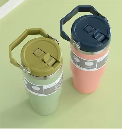 30oz Cup Mug Beer Car Cup Vacuum Cup IceFlow 304 Stainless Steel Tumbler with Straw Vacuum Insulated Water Bottle for Home, Office or Car, Reusable Cup with Straw Leak Resistant Flip