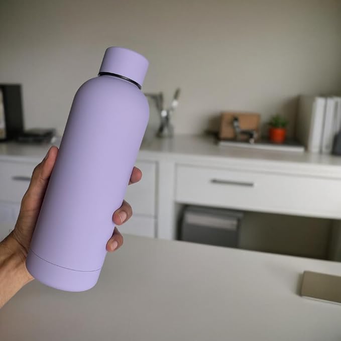 17 oz Matte Finish Stainless Steel Water Bottle | Vacuum Insulated Travel Bottle | Hot & Cold Water Bottle | Smooth Rubber Finish Water Bottle (Lilac)