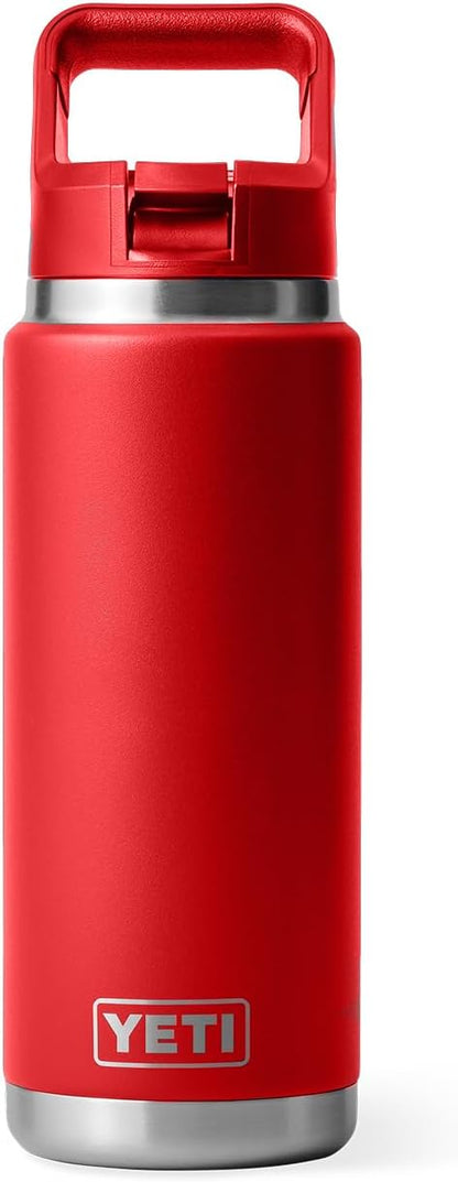 YETI Rambler 26 oz Bottle, Vacuum Insulated, Stainless Steel with Color Matching Straw Cap, Rescue Red