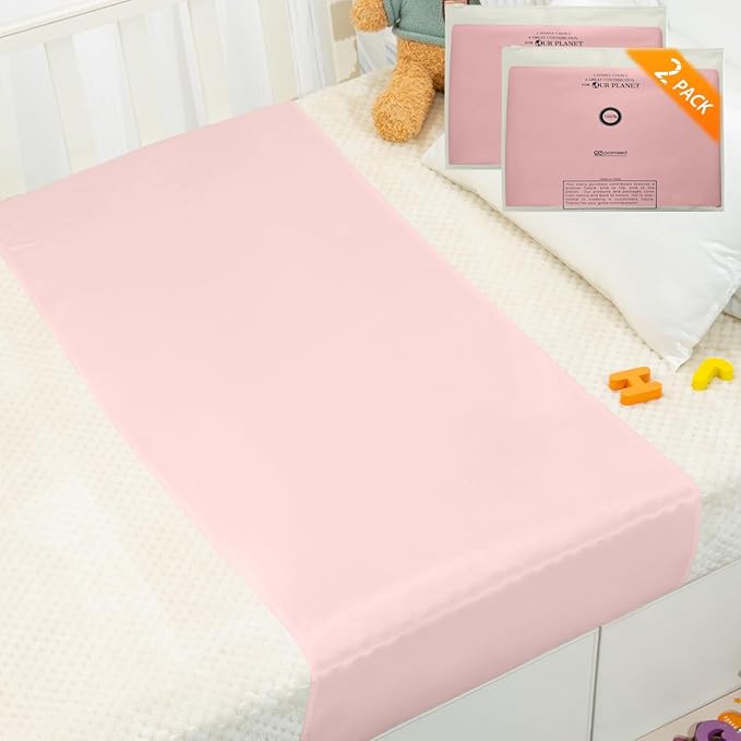 2 Pack 100% Mulberry Silk Crib Sheet for Baby Hair, 23 Momme Silk Bassinet Slip for Baby Bald Spots, Soft and Safe Silk Cot Sleeve for Everyday Use (Pink)