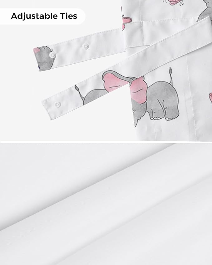 Tie Up Valance for Kitchen Living Room Farmhouse - Cute Girly Pink Baby Elephant and Butterfly Rod Pocket Adjustable Tie-up Shade Valance for Small Window, Balloon Drape Valance 42x12 inches