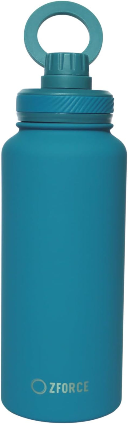 ZForce EcoSip 1000-32 oz (1000 ml) Stainless Steel Water Bottle, Eco-Friendly Reusable with Magnetic Ring Lid, Available in Blue, Mint, and Light Purple, Model Name EcoSip 1000 (Blue)