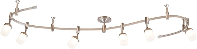 Catalina Lighting 96" 6-Light Integrated LED Flex Track Spotlight Ceiling Light, Brushed Nickel, for Kitchen, Living Room, Home Lighting