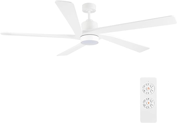 WINGBO 54" DC Ceiling Fan with Lights and Remote Control, 5 Carved Wood Blades, 6-Speed Reversible DC Motor, White Ceiling Fan for Bedroom Living Room Kitchen, ETL Listed