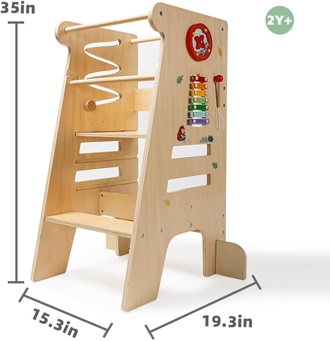 Toddler Tower, Toddler Kitchen Stool Helper, 3 Heights Adjustable Step Stool for Toddlers, Toddler Standing Tower for Kitchen Counter Bathroom Learning New Skills