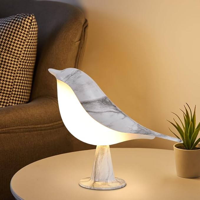 Bird Touch Control Table Lamp, Night Light, Bedside Lamps Nightstand Lamps, 3-Way Dimmable Light with Bird Shape, USB Rechargeable, Portable Desk Lamp LED for Baby, Kids, Bedroom, Home, Office(Marble)