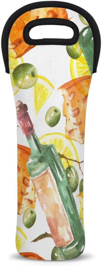 Watercolor Wine Carrier Tote, Neoprene Wine Tote Bag 750ML, Portable Wine Bottle Carrier Tote Holders for Wine Beer Cans Water, 1-Bottle Protector for Home Travel and Picnic