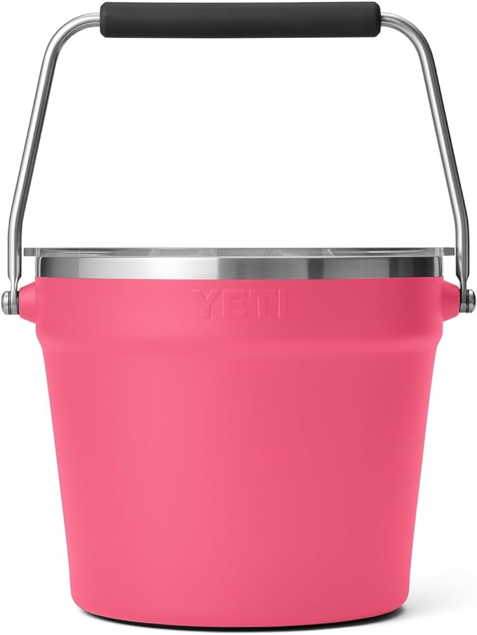 YETI Rambler Beverage Bucket, Double-Wall Vacuum Insulated Ice Bucket with Lid, Tropical Pink