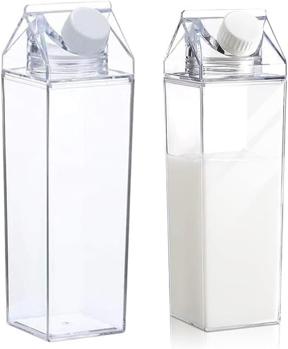 2 Pack Milk Carton Water Bottles 34oz/1000ml Leak Proof Plastic Water Bottle Reusable BPA Free Sports Water Bottle Carton Shaped Juice Milk Bottle for Gym Camping Hiking Travel Sports, Dishwasher Safe