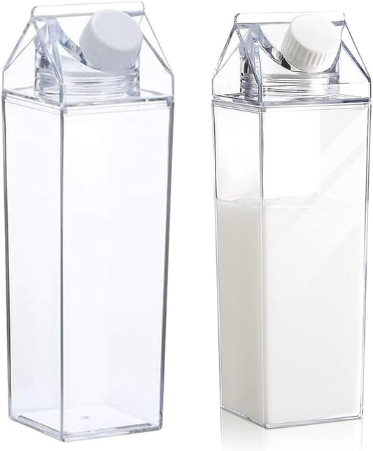 2 Pack Milk Carton Water Bottles 34oz/1000ml Leak Proof Plastic Water Bottle Reusable BPA Free Sports Water Bottle Carton Shaped Juice Milk Bottle for Gym Camping Hiking Travel Sports, Dishwasher Safe