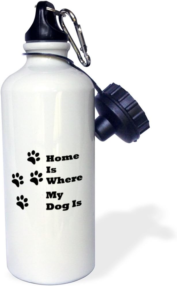 3dRose Image of Home is Where My Dog Is With Paw prints Sports Water Bottle, 21 oz, White