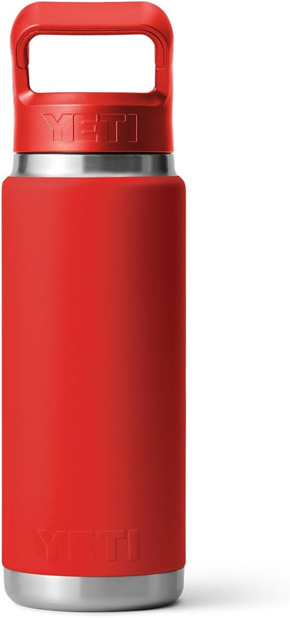 YETI Rambler 26 oz Bottle, Vacuum Insulated, Stainless Steel with Color Matching Straw Cap, Canyon Red